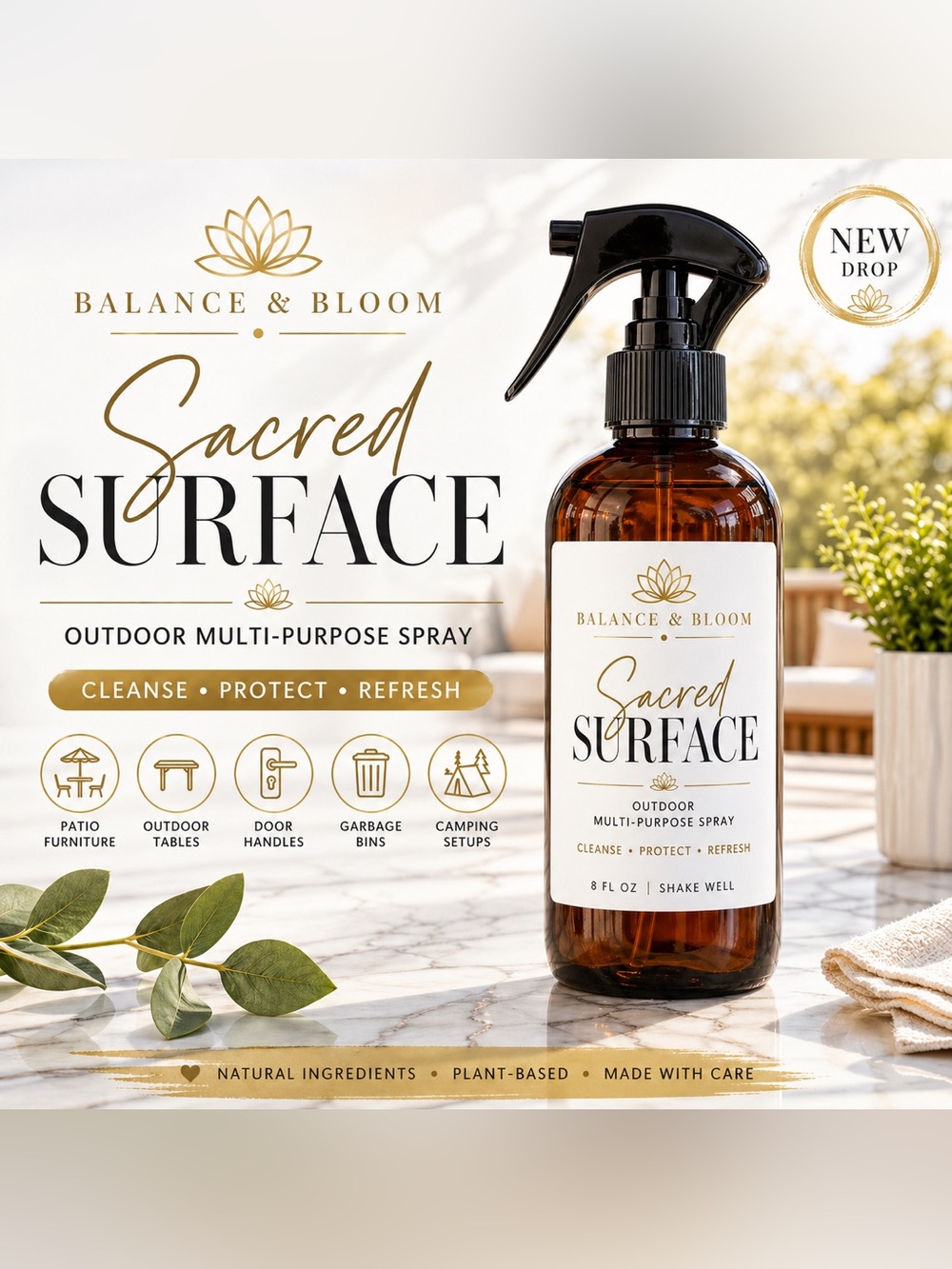 Sacred Surface Multi Purpose Spray | Natural Patio + Surface Spray |  8oz